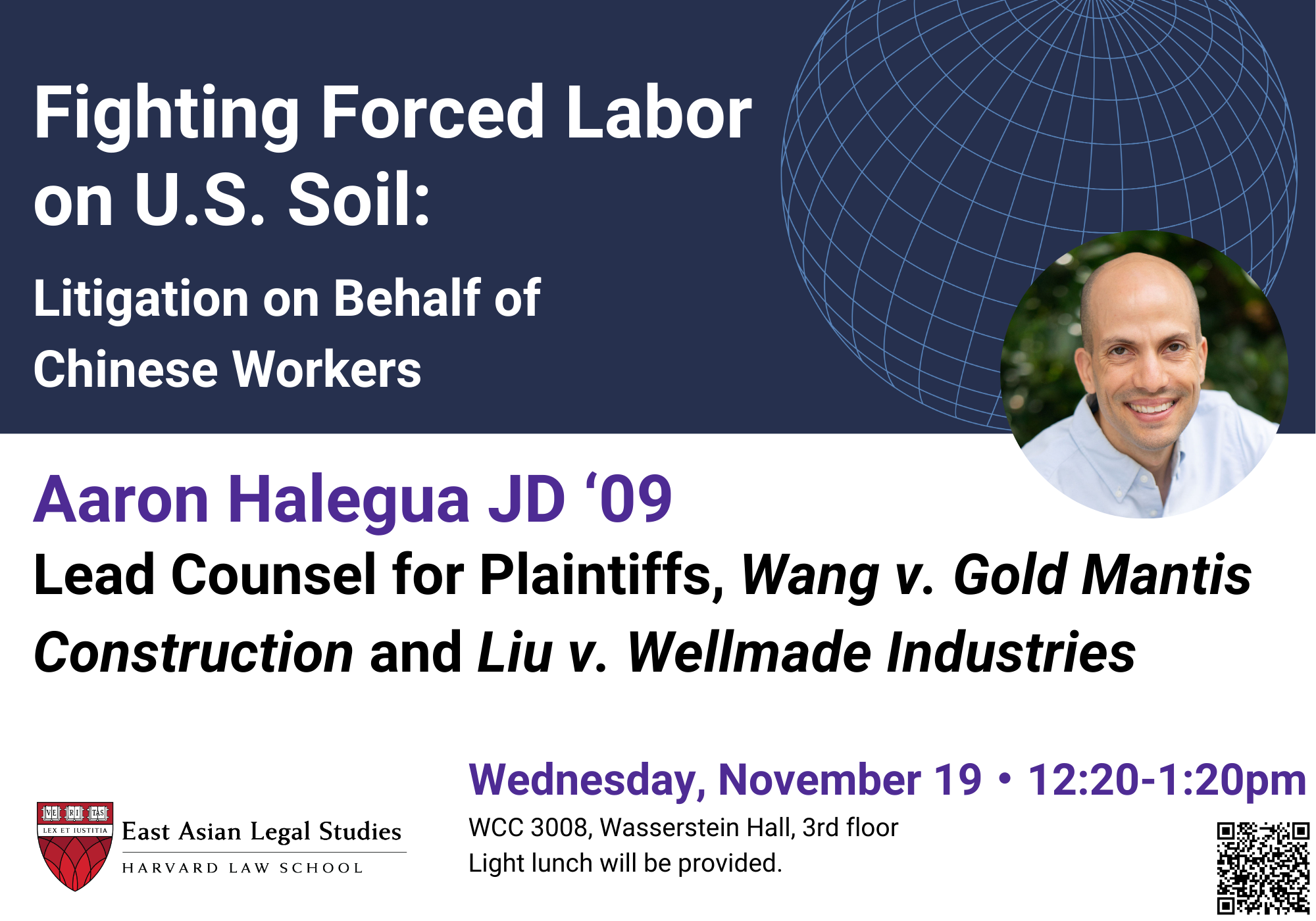 Event poster with photo of Aaron Halegua